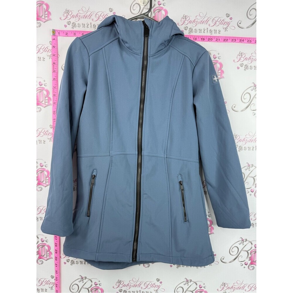 Swiss Tech jacket zip up outdoor Women's Light Blue Hooded Softshell Jacket